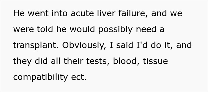 Text displaying a father’s willingness to save his child’s life with liver transplant tests for blood and tissue compatibility.