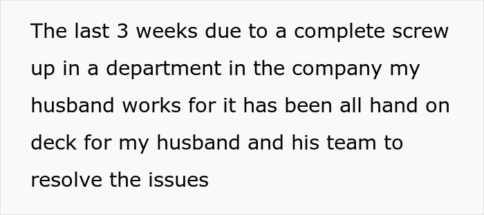 Text excerpt showing a pregnant wife explaining her husband’s work stress while parents want to wake man who sleeps past noon. Text excerpt showing a pregnant wife explaining her husband’s work stress while parents want to wake man who sleeps past noon.