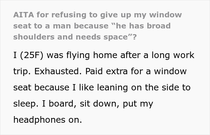 Text excerpt about a woman refusing to swap seats with a man who invades her space, discussing modern times conflict.