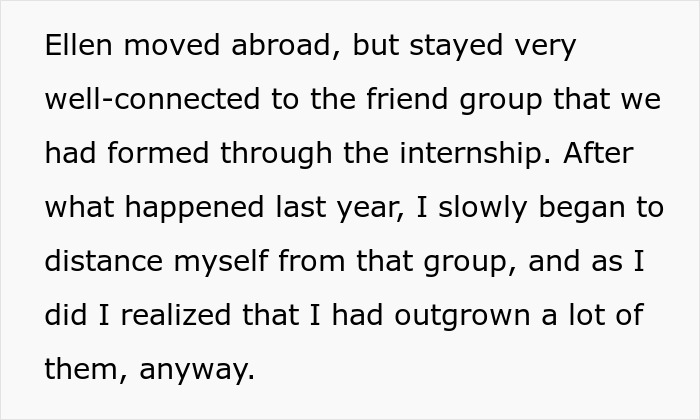 Text describing moving abroad and distancing from a friend group due to best friend sabotage in a relationship with bf.