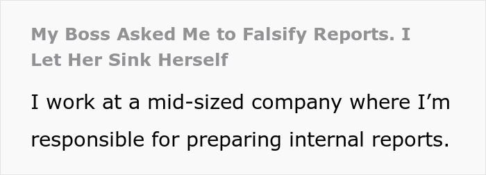 Text excerpt about boss requesting to fudge data and consequences for department, emphasizing report falsification. Text excerpt about boss requesting to fudge data and consequences for department, emphasizing report falsification.