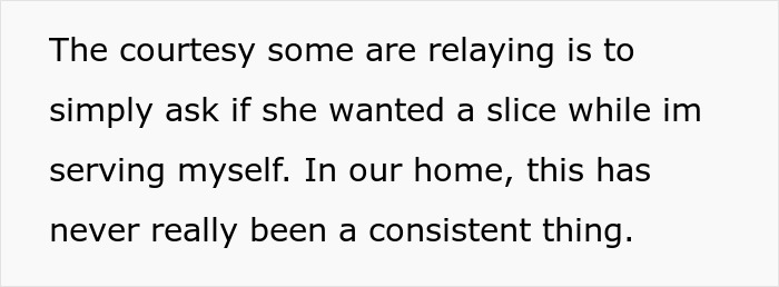 Text discussing courtesy and serving cake, highlighting inconsistency in sharing wife’s birthday cake after a week. Text discussing courtesy and serving cake, highlighting inconsistency in sharing wife’s birthday cake after a week.