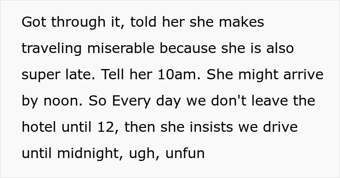 Text message describing travel difficulties due to wife's quirks making traveling difficult and causing frustration in marriage. Text message describing travel difficulties due to wife's quirks making traveling difficult and causing frustration in marriage.