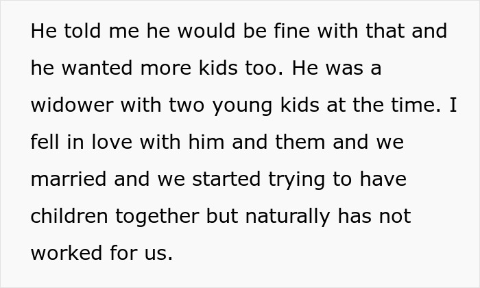 Text describing a marriage blending kids and fertility challenges impacting their relationship journey.