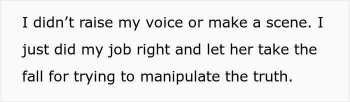 Text on a white background about not raising voice and letting a boss take the fall for manipulating truth in a department. Text on a white background about not raising voice and letting a boss take the fall for manipulating truth in a department.