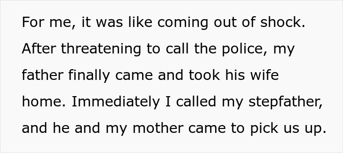 Text excerpt describing a woman’s shocked reaction after her father removed his wife, linked to stepdaughter’s baby and disturbed mental health. Text excerpt describing a woman’s shocked reaction after her father removed his wife, linked to stepdaughter’s baby and disturbed mental health.