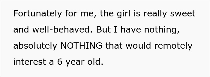 Text excerpt discussing a babysitting plan turning a 6-year-old into a mini metalhead with a sugar rush. Text excerpt discussing a babysitting plan turning a 6-year-old into a mini metalhead with a sugar rush.