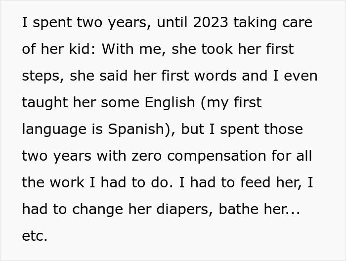 Text excerpt from a 17-year-old describing years of unpaid babysitting and lack of respect while caring for sister’s kids.