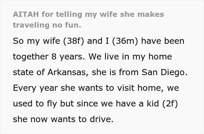 Husband explains wife's weird quirk making traveling difficult, causing tension in their relationship after years together. Husband explains wife's weird quirk making traveling difficult, causing tension in their relationship after years together.