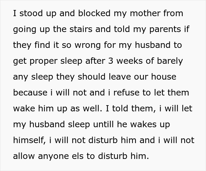 Alt text: Text about parents wanting to wake man who sleeps past noon despite pregnant wife, and being kicked out for it Alt text: Text about parents wanting to wake man who sleeps past noon despite pregnant wife, and being kicked out for it