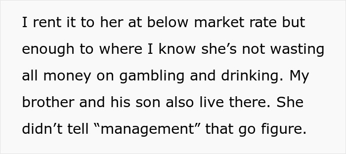 Text about secretly renting mom’s house at below market rate to ensure money is used wisely, creating puzzlement. Text about secretly renting mom’s house at below market rate to ensure money is used wisely, creating puzzlement.