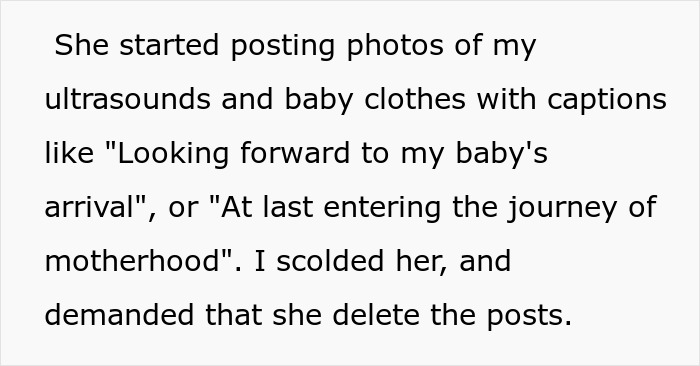Text excerpt showing a woman posting ultrasound photos and baby clothes, highlighting disturbed mental health concerns. Text excerpt showing a woman posting ultrasound photos and baby clothes, highlighting disturbed mental health concerns.