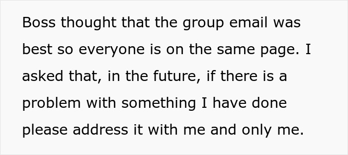 Text excerpt about addressing work issues directly with one person, highlighting lazy worker and minimal effort themes.