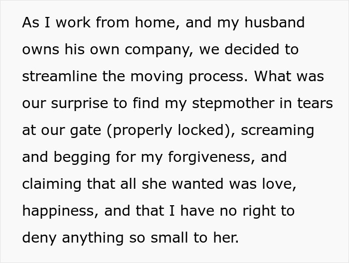 Woman with disturbed mental health begging for forgiveness, confused about stepdaughter’s baby, causing family distress at locked gate. Woman with disturbed mental health begging for forgiveness, confused about stepdaughter’s baby, causing family distress at locked gate.
