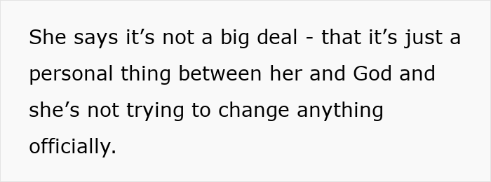 Text on a white background stating the mom feels uncomfortable as her MIL demands a more Christian baby name, causing personal conflict.