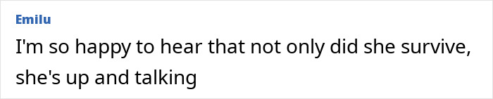Comment expressing relief that the model with broken limbs and spine found on Dubai roadside is up and talking. Comment expressing relief that the model with broken limbs and spine found on Dubai roadside is up and talking.