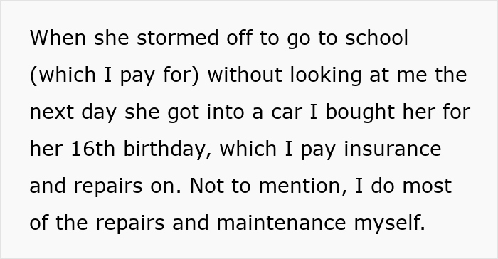 Text post about a father frustrated with his daughter’s demands related to generational trauma and family conflicts.