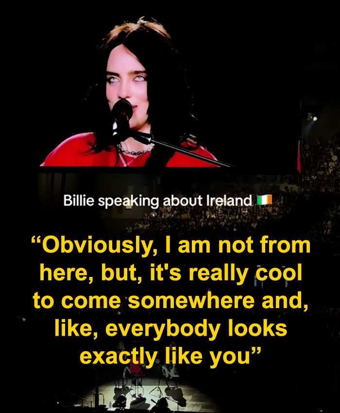 Billie Eilish performing in Ireland, facing backlash for a comment fans deemed racist during her show. Billie Eilish performing in Ireland, facing backlash for a comment fans deemed racist during her show.