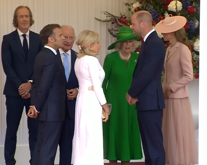 Brigitte Macron displaying cold behavior towards husband Emmanuel Macron during a formal UK visit with royals. Brigitte Macron displaying cold behavior towards husband Emmanuel Macron during a formal UK visit with royals.