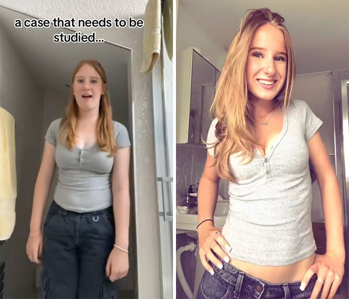 Side-by-side comparison photos showing the breakup glow-up effect with noticeable confidence and style transformation.