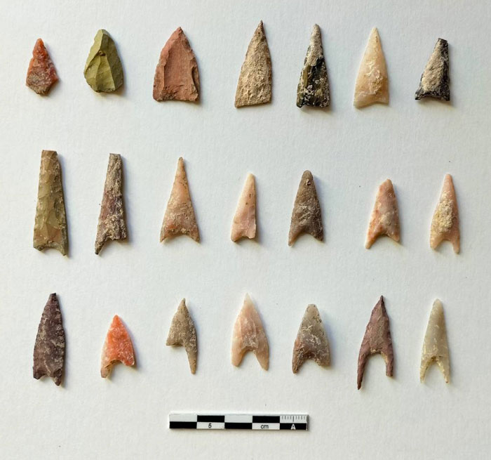 Ancient stone arrowheads and tools uncovered during digging for a solar farm near a 5000-year-old fortress site. Ancient stone arrowheads and tools uncovered during digging for a solar farm near a 5000-year-old fortress site.