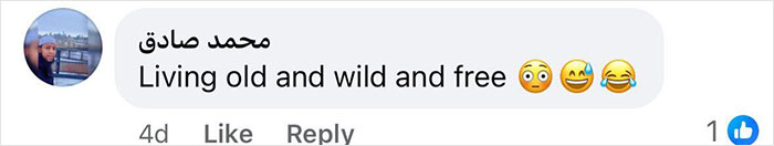 Facebook comment by user with profile picture, expressing "Living old and wild and free" with emojis. Facebook comment by user with profile picture, expressing "Living old and wild and free" with emojis.