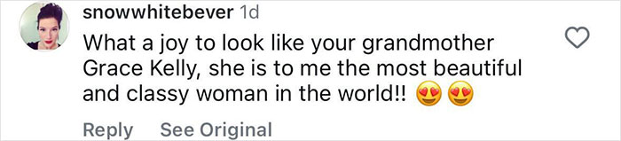 Comment praising Grace Kelly’s granddaughter for reviving Grace Kelly’s legendary look at a charity event. Comment praising Grace Kelly’s granddaughter for reviving Grace Kelly’s legendary look at a charity event.