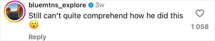 Instagram comment from user bluemtns_explore expressing disbelief with an astonished emoji on a record-breaking dive footage post. Instagram comment from user bluemtns_explore expressing disbelief with an astonished emoji on a record-breaking dive footage post.