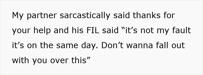 Text message conversation showing a partner and father-in-law refusing babysitting duty, causing family tension. Text message conversation showing a partner and father-in-law refusing babysitting duty, causing family tension.
