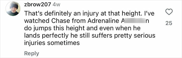 Comment discussing serious injury risk during a record-breaking dive attempt by a 21-year-old daredevil. Comment discussing serious injury risk during a record-breaking dive attempt by a 21-year-old daredevil.
