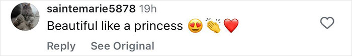 Comment on social media praising appearance, saying beautiful like a princess with heart and clapping emojis. Comment on social media praising appearance, saying beautiful like a princess with heart and clapping emojis.