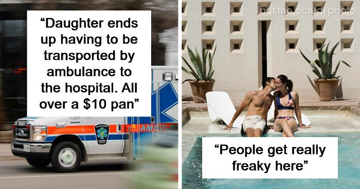 Ambulance and hotel pool scene illustrating casino and hotel workers witnessing crazy and sad moments on the job.
