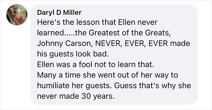 ALT text: Comment criticizing Ellen DeGeneres for being rude to guests, sparking reaction from Céline Dion fans online. ALT text: Comment criticizing Ellen DeGeneres for being rude to guests, sparking reaction from Céline Dion fans online.