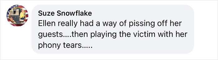 Screenshot of a social media comment criticizing Ellen DeGeneres, reflecting Céline Dion fans' anger over a rude interview. Screenshot of a social media comment criticizing Ellen DeGeneres, reflecting Céline Dion fans' anger over a rude interview.