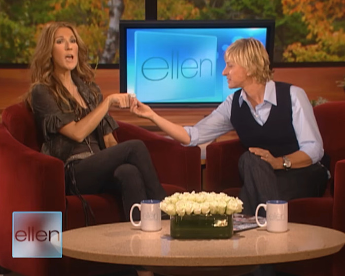 Céline Dion and Ellen DeGeneres on the Ellen show set, fans reacting to a controversial interview moment. Céline Dion and Ellen DeGeneres on the Ellen show set, fans reacting to a controversial interview moment.