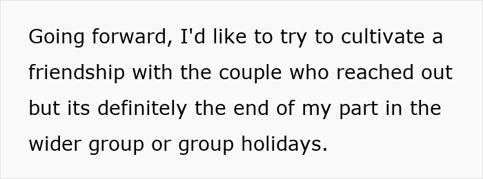 Text excerpt about a woman refusing to be the go-to nanny on a couples’ trip, affecting group holiday dynamics. Text excerpt about a woman refusing to be the go-to nanny on a couples’ trip, affecting group holiday dynamics.