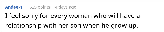 Screenshot of an online comment expressing sympathy about future mother-son relationships, sparking honest backlash discussion.