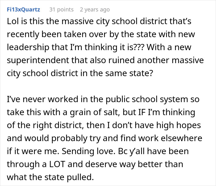 Comment expressing doubts about work and advice on making decisions to reapply for a position in a school district. Comment expressing doubts about work and advice on making decisions to reapply for a position in a school district.
