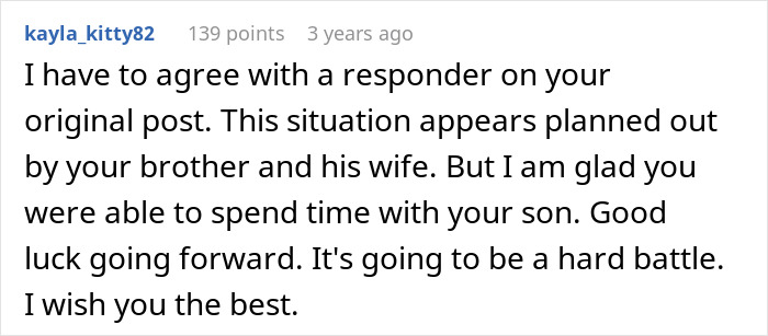 Comment discussing family drama as bio dad refuses to babysit, highlighting challenges and support in difficult situations.
