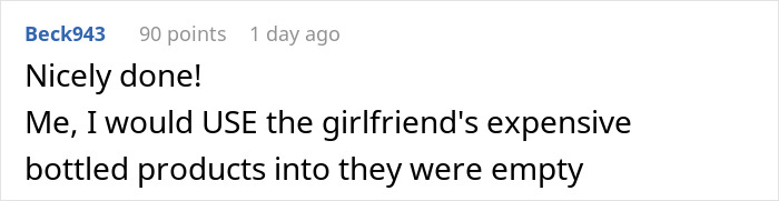 Screenshot of an online comment discussing college students finally picking up after themselves when their only female roommate gets petty. Screenshot of an online comment discussing college students finally picking up after themselves when their only female roommate gets petty.