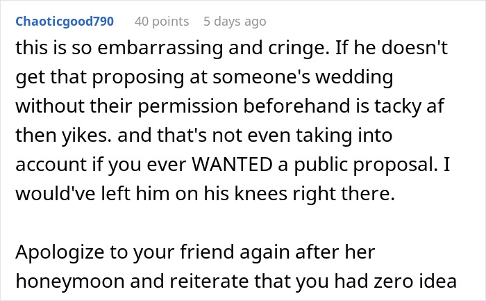 Man plans public proposal at wedding without asking, causing embarrassment and bride left in tears.