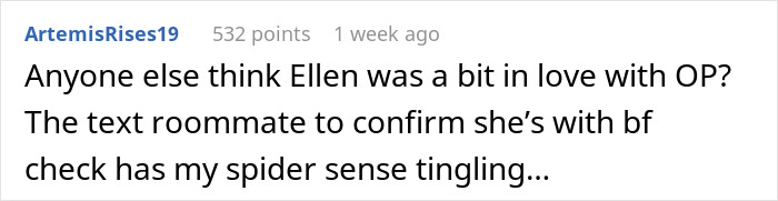 Online comment discussing suspicion of best friend sabotage in a relationship and possible boyfriend involvement.