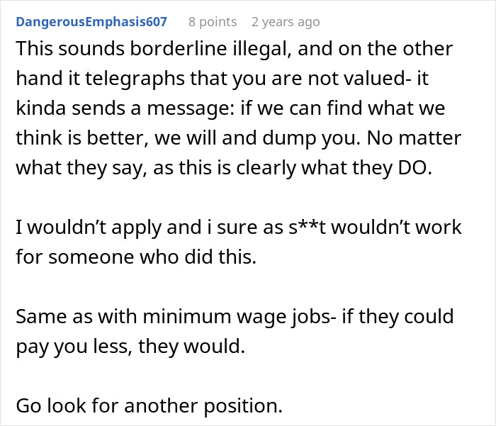 Comment warning that reapplying for work or a position may signal being undervalued and advising to look for another position. Comment warning that reapplying for work or a position may signal being undervalued and advising to look for another position.