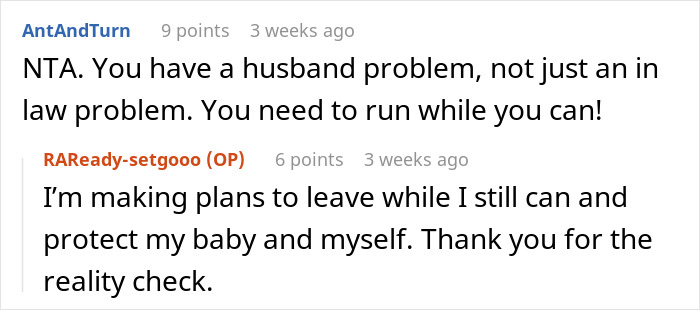 Screenshot of a social media exchange about a husband and family conflict after a pregnant woman refuses to babysit niblings. Screenshot of a social media exchange about a husband and family conflict after a pregnant woman refuses to babysit niblings.