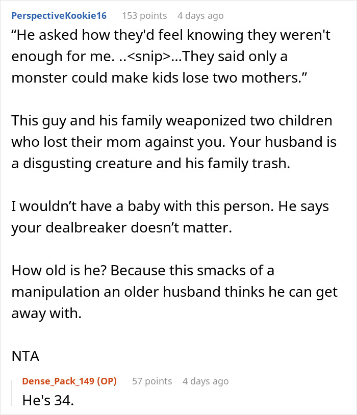 Screenshot of an online discussion about relationship issues involving marriage, kids, and fertility concerns.