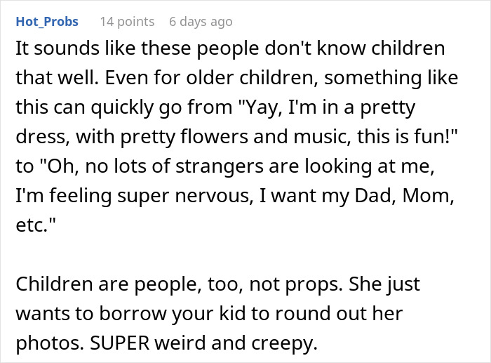 Woman too stunned and uneasy about acquaintance's request to lend her daughter for wedding photoshoot. Woman too stunned and uneasy about acquaintance's request to lend her daughter for wedding photoshoot.