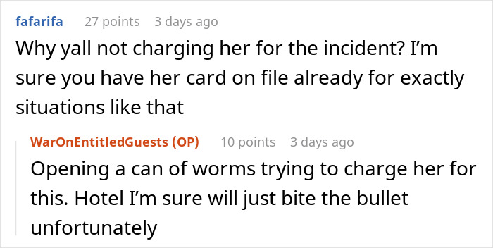 Reddit conversation discussing charging Karen's kid for poop incident at a hotel pool and the hotel's likely response.