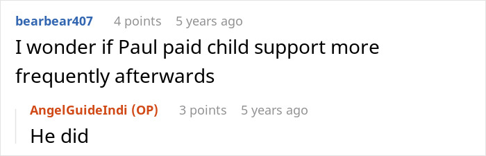 Reddit comment discussing a woman getting revenge on her sister's bad ex by influencing baby naming. Reddit comment discussing a woman getting revenge on her sister's bad ex by influencing baby naming.