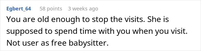 Comment mentioning a teen expected to babysit by absentee mom while she enjoys dates with fiancé’s kids. Comment mentioning a teen expected to babysit by absentee mom while she enjoys dates with fiancé’s kids.