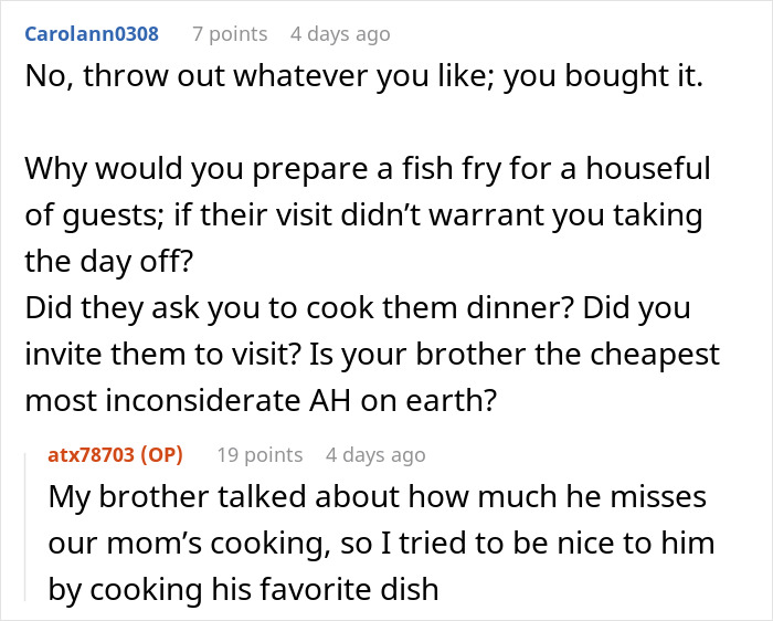 Screenshot of a family argument in a forum about entitled behavior and being treated as a servant while cooking.